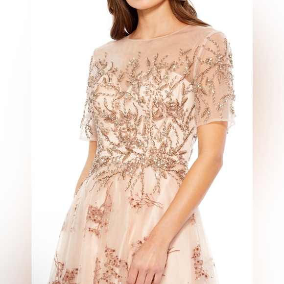 Embellished illusion cap sleeve A-line gown - Picture 3 of 3